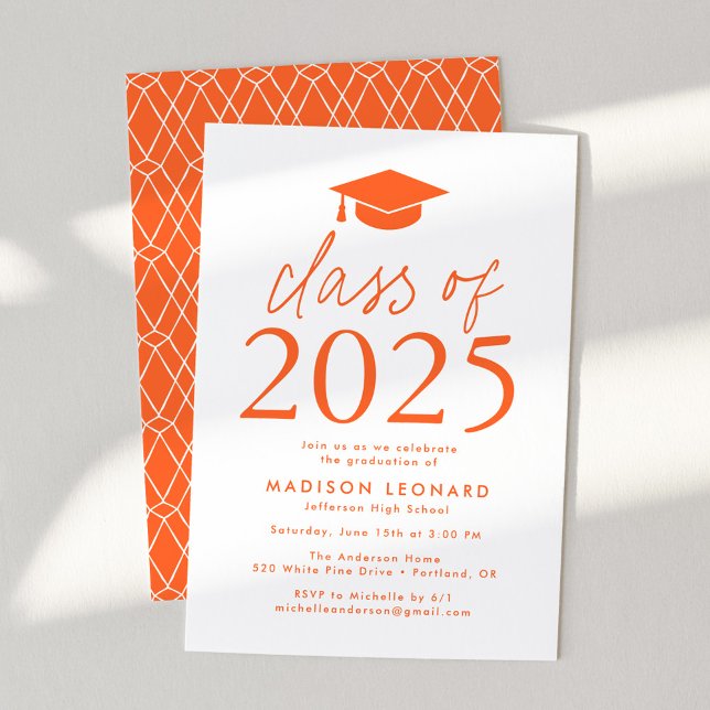 Modern Class of 2025 Orange Graduation Party Invitation (Creator Uploaded)