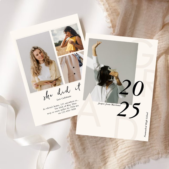 Modern Class of 2025 Photo Minimal Graduation  Invitation (Creator Uploaded)