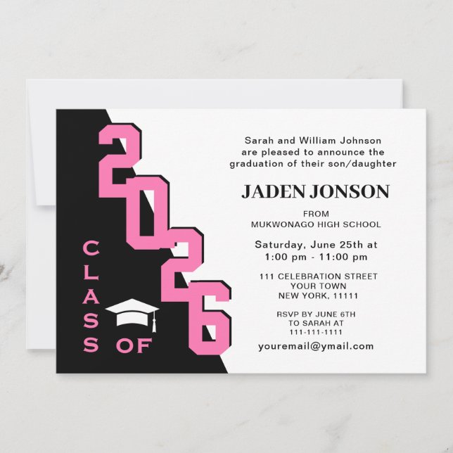 Modern Class of 2025 Pink Black Graduation Party Invitation (Front)