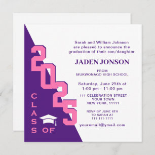 Modern Class of 2025 Pink Purple Graduation Party Invitation