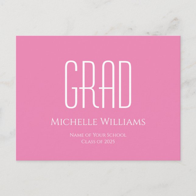 Modern Class of 2025 Pink Typography Graduation  Announcement Postcard (Front)