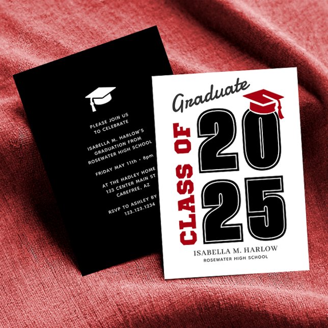 Modern Class of 2025 Red and Black Graduation Invitation (Creator Uploaded)