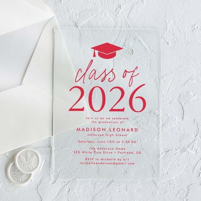 Modern Class of 2025 Red Graduation Party Acrylic Invitations (Creator Uploaded)