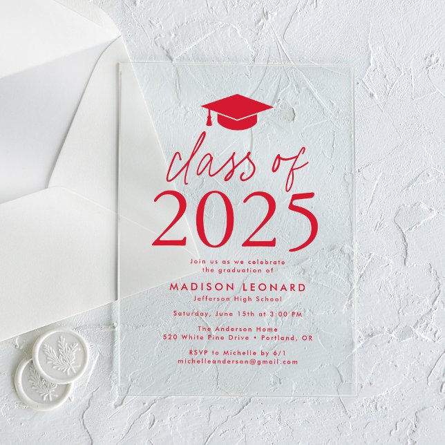Modern Class of 2025 Red Graduation Party Acrylic Invitations (Creator Uploaded)