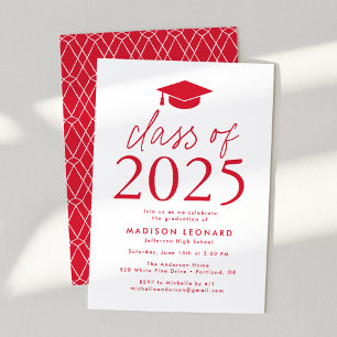 Modern Class of 2025 Red Graduation Party Invitation