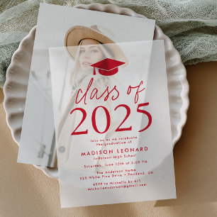 Modern Class of 2025 Red Graduation Party Vellum Invitations