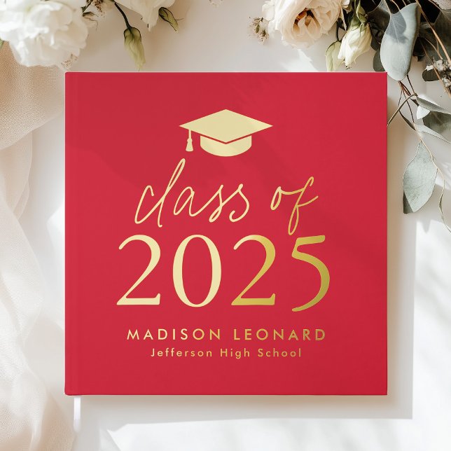 Modern Class of 2025 Red Photo Graduation Guest Book (Creator Uploaded)