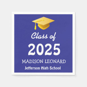 Modern Class of 2025 Script Blue Royal Graduation Napkin