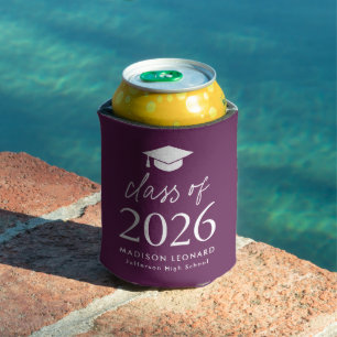 Modern Class of 2025 Script Purple Graduation Can Cooler