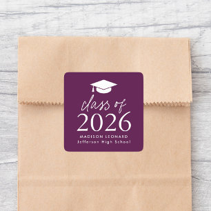 Modern Class of 2025 Script Purple Graduation Square Sticker