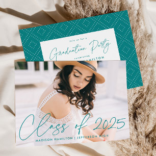 Modern Class of 2025 Teal Script Graduation Party Invitation