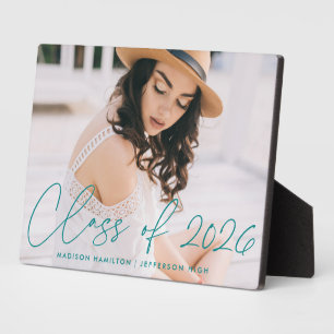 Modern Class of 2025 Teal Script Graduation Photo Plaque