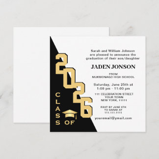 Modern Class of 2025 White Black Graduation Party Invitation