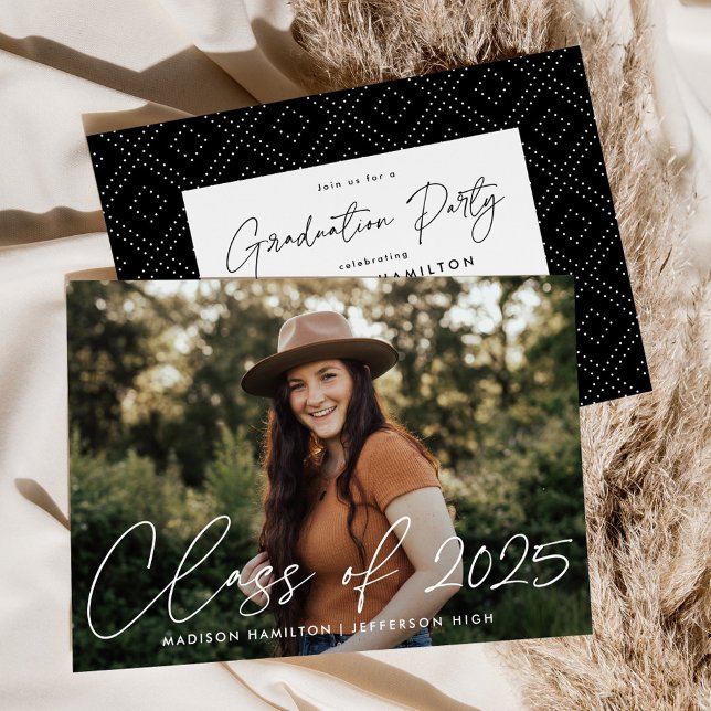 Modern Class of 2025 White Script Graduation Party Invitation (Creator Uploaded)