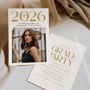 Modern Class of 2026 Gold Photo Graduation Party Invitation