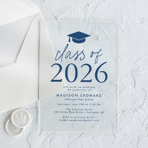 Modern Class of 2026 Navy Graduation Party Acrylic Invitations