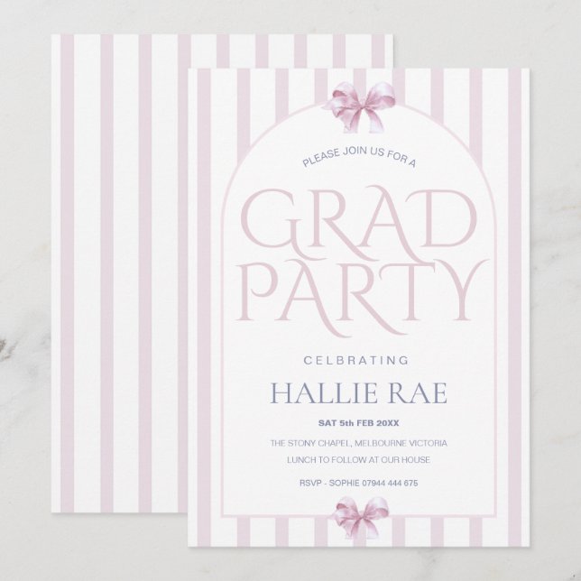 Modern Class of 2026 Pink Bow Graduation Party  Invitation (Front/Back)