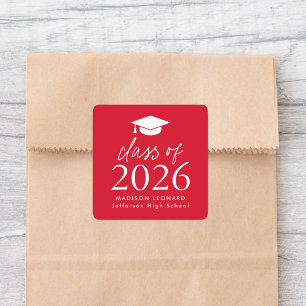 Modern Class of 2026 Script Red Graduation Square Sticker
