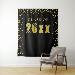 Modern CLASS OF 20XX Gold Confetti Photo Backdrop Tapestry