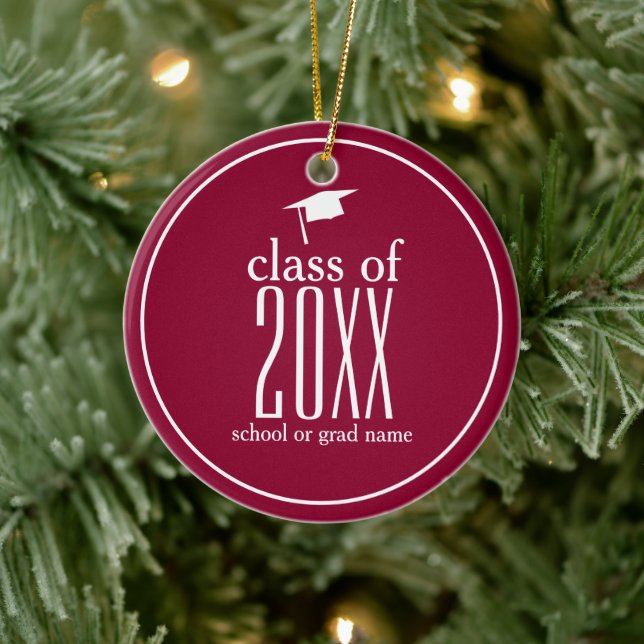Modern Class of 20XX Graduation Cap Custom Colour Ceramic Ornament (Tree)