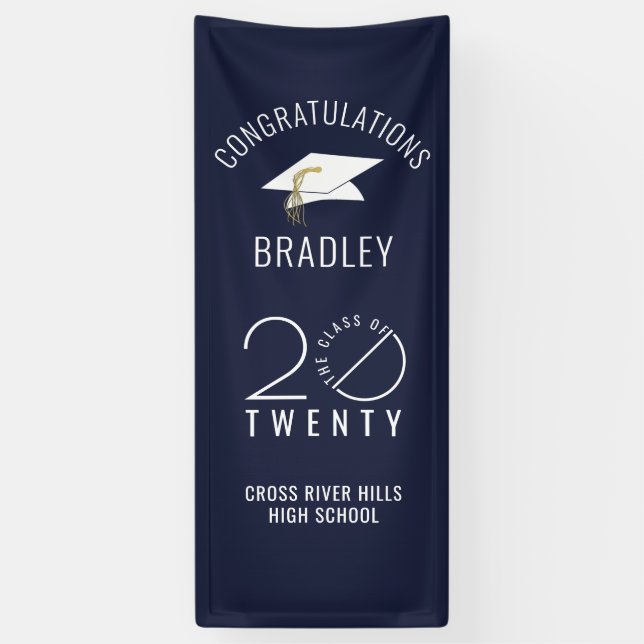 Modern CLASS OF 20XX Navy Blue Graduation Door Banner (Vertical)