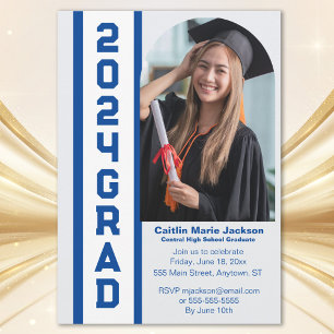 Modern Class of 24, Blue & White Graduation Invitation