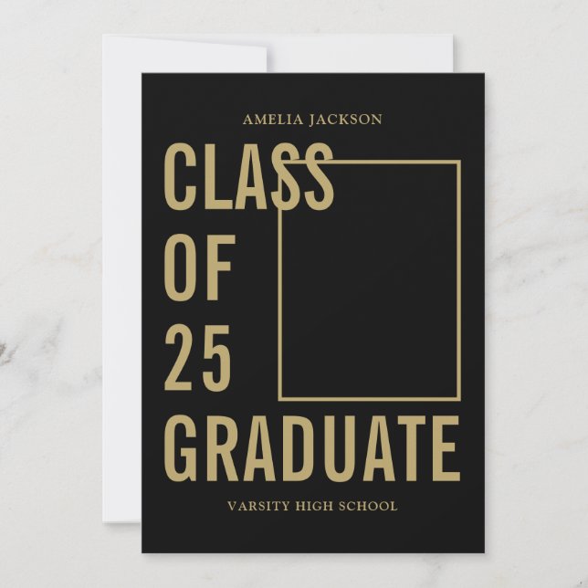 Modern Class Of 25 Black & Gold Graduation Party Invitation (Front)