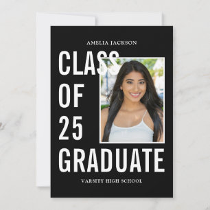 Modern Class Of 25 Black & White Graduation Party Invitation