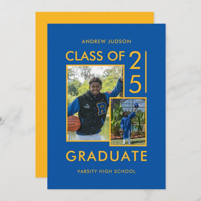 Modern Class Of 25 Blue 2 Photos Open House Invitation (Front/Back)