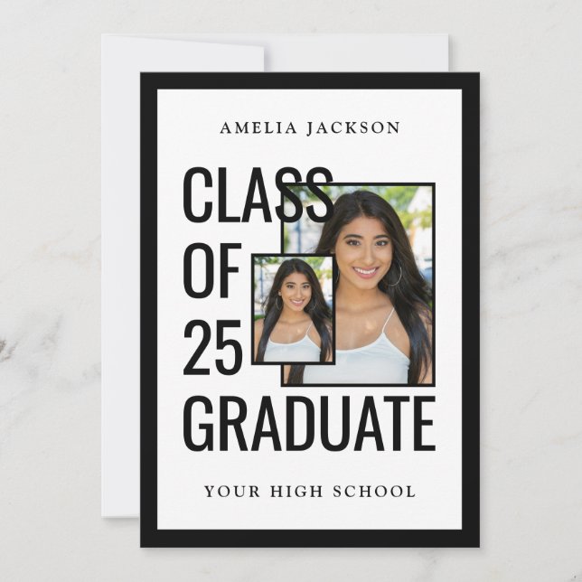 Modern Class Of 25 Grad Photos Open House Invitation (Front)