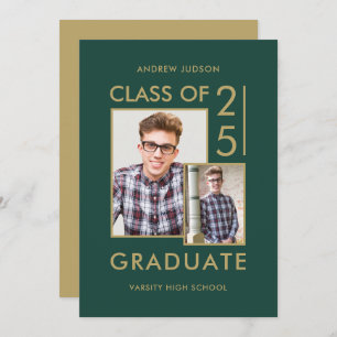 Modern Class Of 25 Green 2 Photos Open House Invitation