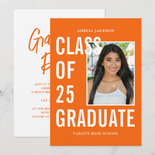 Modern Class Of 25 Orange Graduation Party Invitation