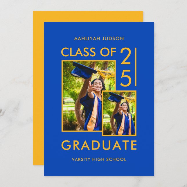 Modern Class Of 25 Royal Blue 2 Photos Open House Invitation (Front/Back)