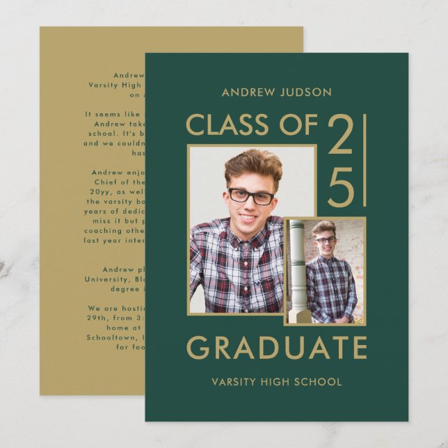 Modern Class Of 26 Green 2 Photos Open House Invitation (Front/Back)