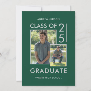 Modern Class Of 26 Green Silver 2 Photo Open House Announcement