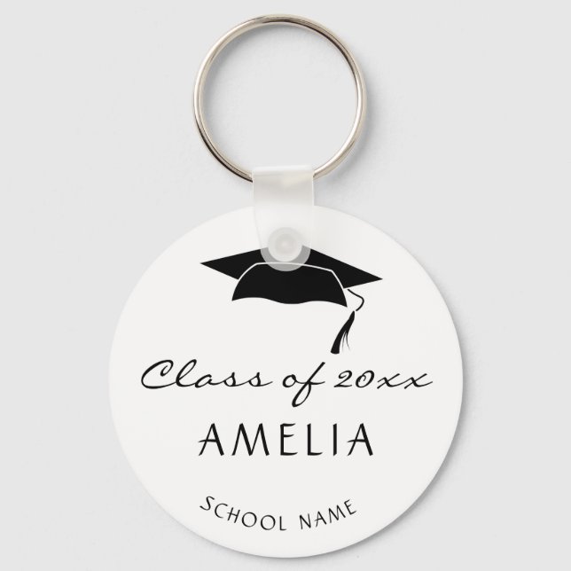 Modern Class of and Graduate Name Graduation Key Ring (Front)