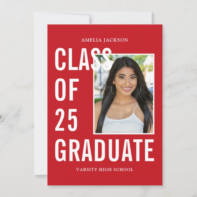 Modern Class Of XX Red & White Graduation Party Invitation (Front)