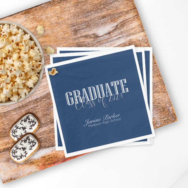 Modern Class Year Classic Blue Graduation Party Napkin (Creator Uploaded)
