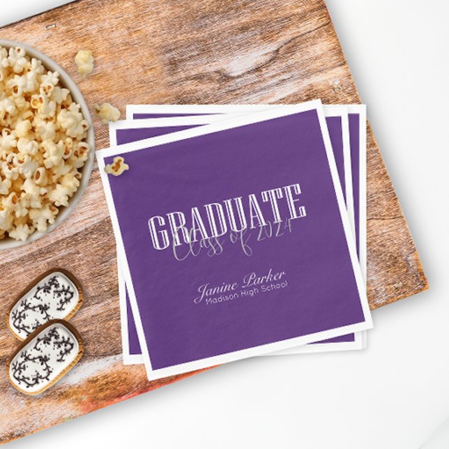 Modern Class Year Classic Purple Graduation Party Napkin (Creator Uploaded)