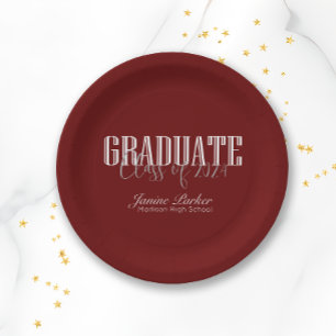 Modern Class Year Classic Red Graduation Party Paper Plate