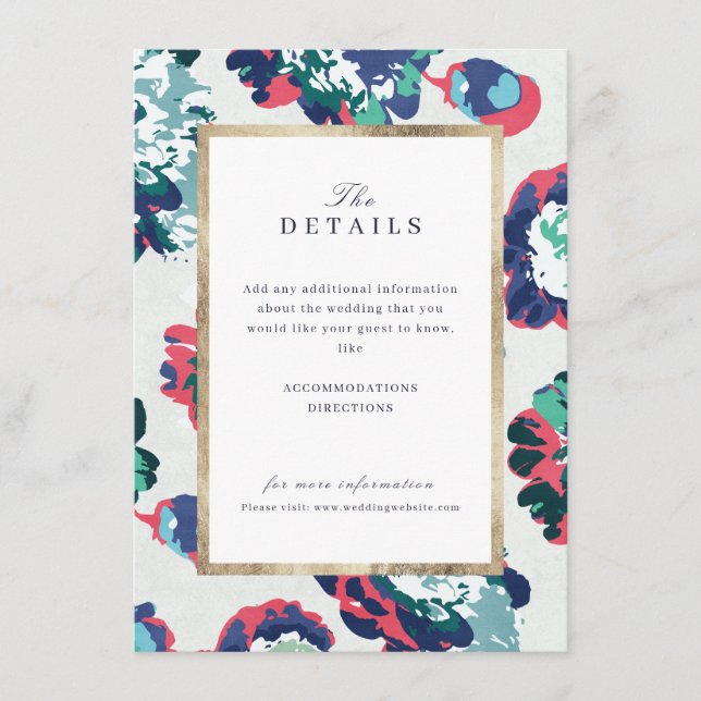 Modern classic abstract floral wedding details enc enclosure card (Front)