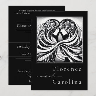 Modern Classic Art Deco Black & White Wedding Invitation