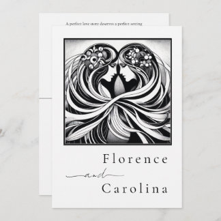 Modern Classic Art Deco Black & White Wedding Invitation