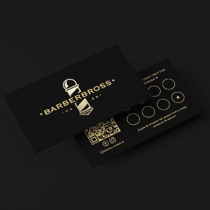 Modern Classic Barber Pole Black Barbershop  Loyalty Card