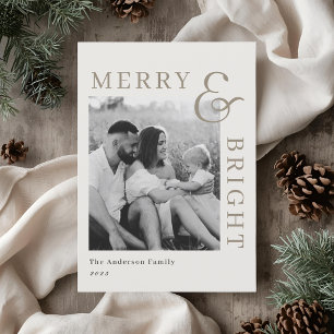 Modern Classic Beige Typography Two Sided Photo Holiday Card