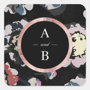 Modern classic black abstract floral monogram square sticker