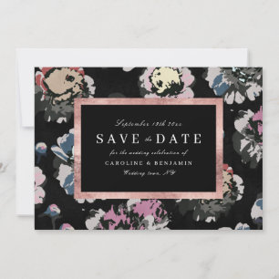 Modern classic black abstract floral save the date