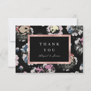 Modern classic black abstract floral thank you ca card