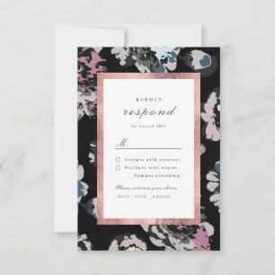Modern classic black abstract floral wedding RSVP card