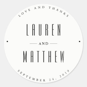 Modern Classic   Black and White Wedding Classic Round Sticker